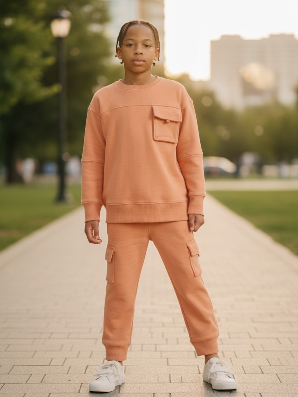 TODDLER Cargo Sweatpants in Peach - Comfortable Everyday Joggers Size 3T